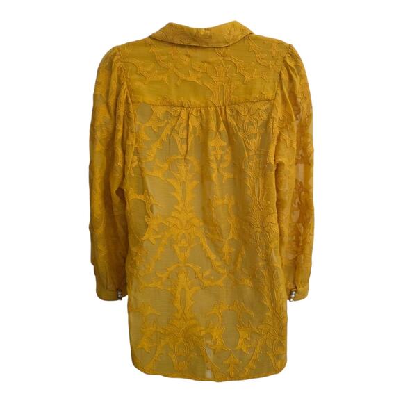 Forever That Girl Yellow Embroidered Victorian Blouse Pearl Buttons Sz Small - Picture 3 of 8